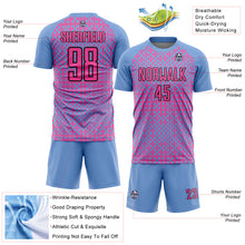 Load image into Gallery viewer, Custom Light Blue Pink-Black Abstract Geometric Shapes Sublimation Soccer Uniform Jersey
