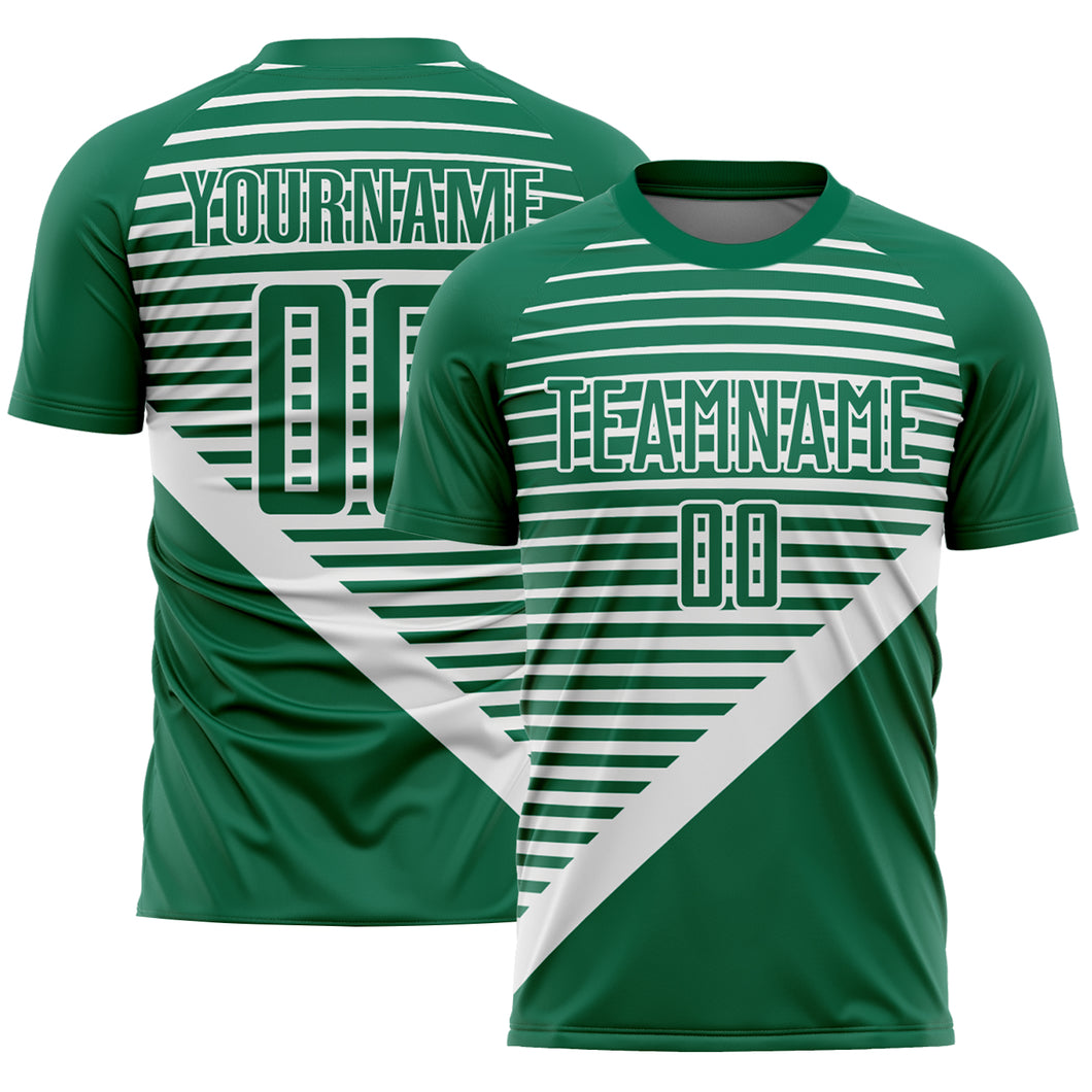 Custom Kelly Green White Stripes Sublimation Soccer Uniform Jersey