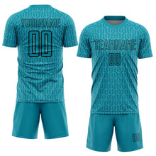 Load image into Gallery viewer, Custom Teal Black Geometric Pattern Sublimation Soccer Uniform Jersey

