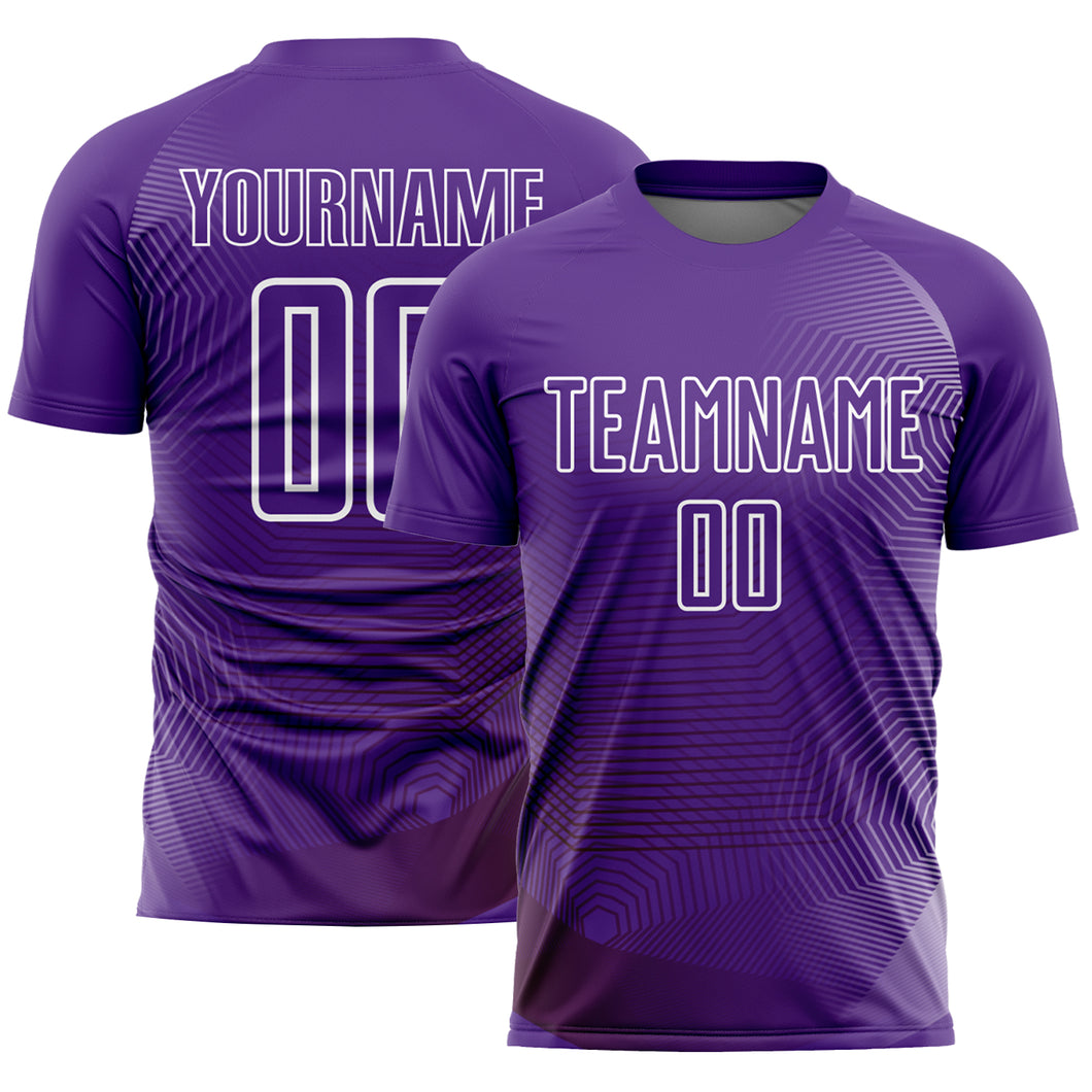 Custom Purple White Geometric Lines Sublimation Soccer Uniform Jersey