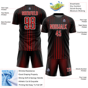 Custom Black Red-White Lines Sublimation Soccer Uniform Jersey