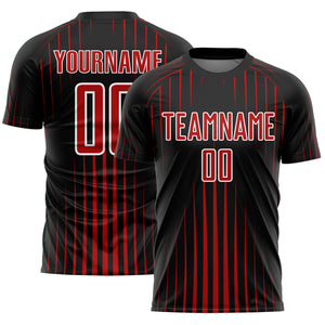 Custom Black Red-White Lines Sublimation Soccer Uniform Jersey