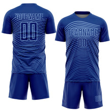 Load image into Gallery viewer, Custom Royal Light Blue Gradient Geometric Lines Sublimation Soccer Uniform Jersey
