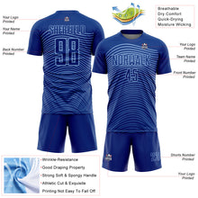 Load image into Gallery viewer, Custom Royal Light Blue Gradient Geometric Lines Sublimation Soccer Uniform Jersey
