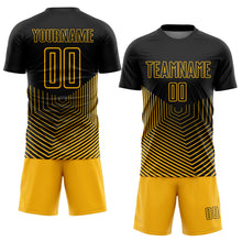 Load image into Gallery viewer, Custom Black Gold Geometric Lines Sublimation Soccer Uniform Jersey
