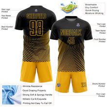 Load image into Gallery viewer, Custom Black Gold Geometric Lines Sublimation Soccer Uniform Jersey
