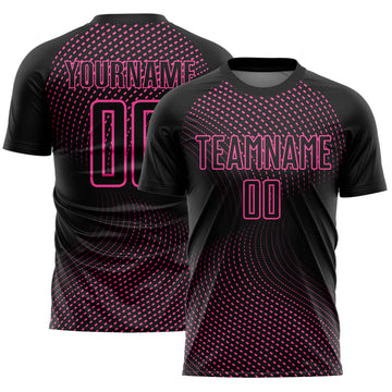 Custom Black Pink Geometric Lines Sublimation Soccer Uniform Jersey