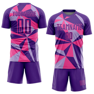 Custom Purple Pink Geometric Pattern Sublimation Soccer Uniform Jersey