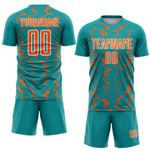 Load image into Gallery viewer, Custom Teal Orange-White Abstract Lines Sublimation Soccer Uniform Jersey
