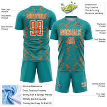 Load image into Gallery viewer, Custom Teal Orange-White Abstract Lines Sublimation Soccer Uniform Jersey
