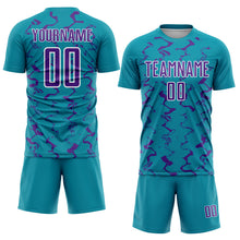 Load image into Gallery viewer, Custom Teal Purple-White Abstract Lines Sublimation Soccer Uniform Jersey
