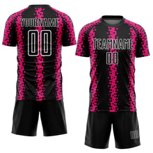 Load image into Gallery viewer, Custom Black Hot Pink-White Abstract Geometric Pattern Sublimation Soccer Uniform Jersey
