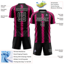 Load image into Gallery viewer, Custom Black Hot Pink-White Abstract Geometric Pattern Sublimation Soccer Uniform Jersey
