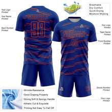 Load image into Gallery viewer, Custom Royal Orange Lines Sublimation Soccer Uniform Jersey
