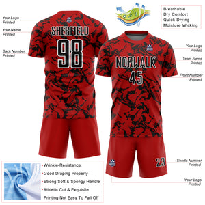 Custom Red Black-White Abstract Fluid Sublimation Soccer Uniform Jersey