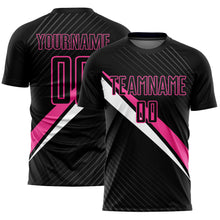 Load image into Gallery viewer, Custom Black Pink-White Diagonal Lines Sublimation Soccer Uniform Jersey
