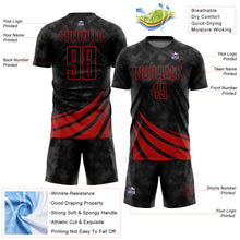 Load image into Gallery viewer, Custom Black Red Wind Shapes Sublimation Soccer Uniform Jersey
