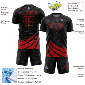 Custom Black Red Wind Shapes Sublimation Soccer Uniform Jersey