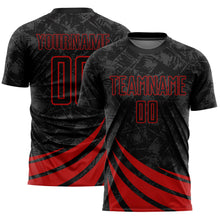 Load image into Gallery viewer, Custom Black Red Wind Shapes Sublimation Soccer Uniform Jersey
