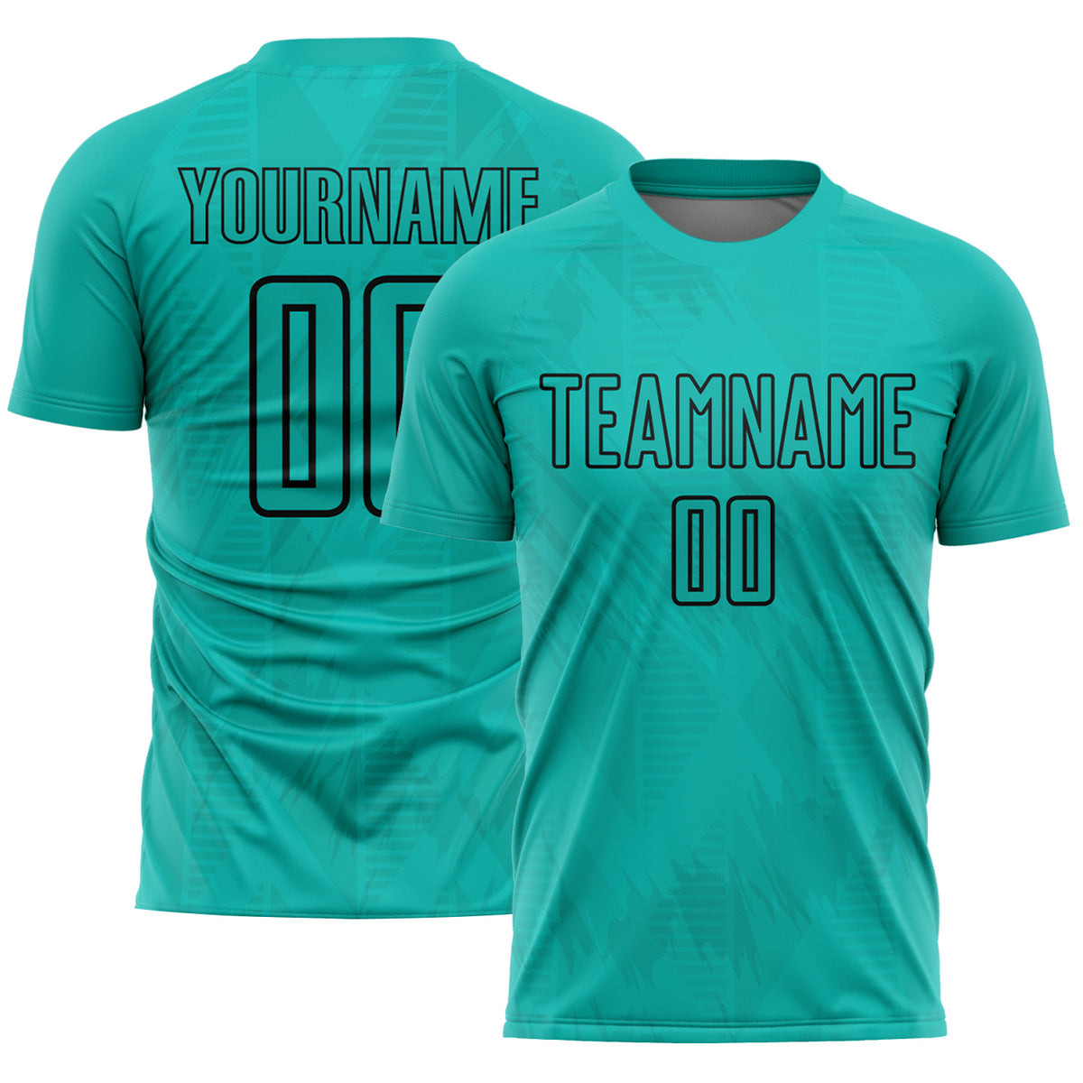 Custom Aqua Black Geometric Shapes Sublimation Soccer Uniform Jersey ...