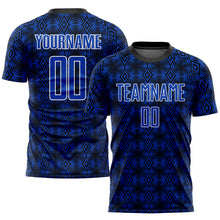 Load image into Gallery viewer, Custom Thunder Blue Black-White Geometric Shapes Sublimation Soccer Uniform Jersey
