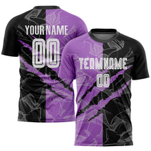 Load image into Gallery viewer, Custom Graffiti Pattern Black-Medium Purple Scratch Sublimation Soccer Uniform Jersey

