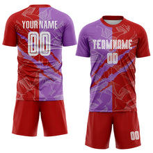 Load image into Gallery viewer, Custom Graffiti Pattern Red-Medium Purple Scratch Sublimation Soccer Uniform Jersey
