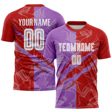 Load image into Gallery viewer, Custom Graffiti Pattern Red-Medium Purple Scratch Sublimation Soccer Uniform Jersey
