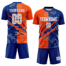 Load image into Gallery viewer, Custom Graffiti Pattern Royal-Orange Scratch Sublimation Soccer Uniform Jersey
