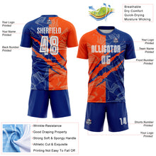 Load image into Gallery viewer, Custom Graffiti Pattern Royal-Orange Scratch Sublimation Soccer Uniform Jersey
