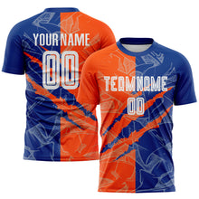 Load image into Gallery viewer, Custom Graffiti Pattern Royal-Orange Scratch Sublimation Soccer Uniform Jersey
