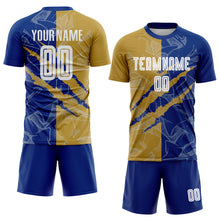 Load image into Gallery viewer, Custom Graffiti Pattern Old Gold-Royal Scratch Sublimation Soccer Uniform Jersey
