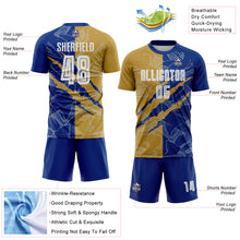 Load image into Gallery viewer, Custom Graffiti Pattern Old Gold-Royal Scratch Sublimation Soccer Uniform Jersey
