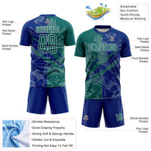 Load image into Gallery viewer, Custom Graffiti Pattern Teal-Royal Scratch Sublimation Soccer Uniform Jersey
