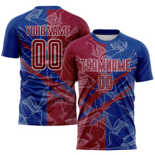 Load image into Gallery viewer, Custom Graffiti Pattern Maroon-Royal Scratch Sublimation Soccer Uniform Jersey
