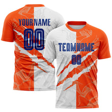 Load image into Gallery viewer, Custom Graffiti Pattern Royal-Orange Scratch Sublimation Soccer Uniform Jersey
