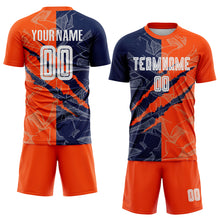 Load image into Gallery viewer, Custom Graffiti Pattern Navy-Orange Scratch Sublimation Soccer Uniform Jersey
