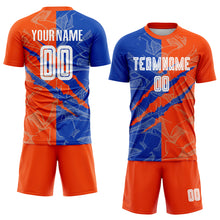 Load image into Gallery viewer, Custom Graffiti Pattern Thunder Blue-Orange Scratch Sublimation Soccer Uniform Jersey
