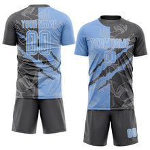 Load image into Gallery viewer, Custom Graffiti Pattern Light Blue-Steel Gray Scratch Sublimation Soccer Uniform Jersey
