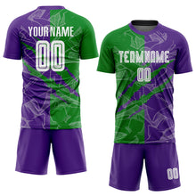 Load image into Gallery viewer, Custom Graffiti Pattern Grass Green-Purple Scratch Sublimation Soccer Uniform Jersey
