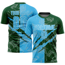 Load image into Gallery viewer, Custom Graffiti Pattern Sky Blue-Green Scratch Sublimation Soccer Uniform Jersey
