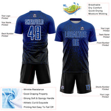 Load image into Gallery viewer, Custom Royal Black-White Abstract Fragment Art Sublimation Soccer Uniform Jersey
