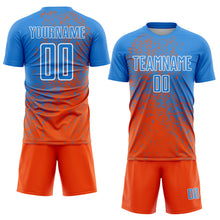 Load image into Gallery viewer, Custom Powder Blue Orange-White Abstract Fragment Art Sublimation Soccer Uniform Jersey
