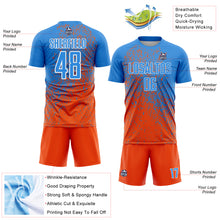 Load image into Gallery viewer, Custom Powder Blue Orange-White Abstract Fragment Art Sublimation Soccer Uniform Jersey
