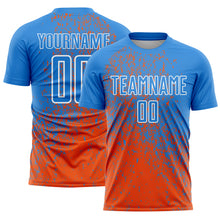 Load image into Gallery viewer, Custom Powder Blue Orange-White Abstract Fragment Art Sublimation Soccer Uniform Jersey

