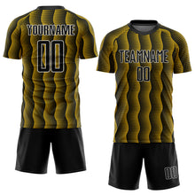Load image into Gallery viewer, Custom Black Yellow-White Geometric Shape Sublimation Soccer Uniform Jersey
