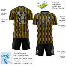 Load image into Gallery viewer, Custom Black Yellow-White Geometric Shape Sublimation Soccer Uniform Jersey
