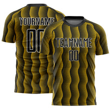 Load image into Gallery viewer, Custom Black Yellow-White Geometric Shape Sublimation Soccer Uniform Jersey
