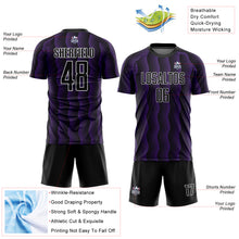 Load image into Gallery viewer, Custom Black Purple-White Geometric Shape Sublimation Soccer Uniform Jersey
