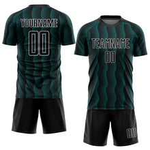 Load image into Gallery viewer, Custom Black Teal-White Geometric Shape Sublimation Soccer Uniform Jersey
